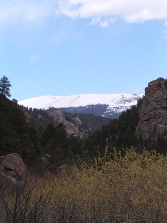 Dome Rock trail view of Pikes Peak